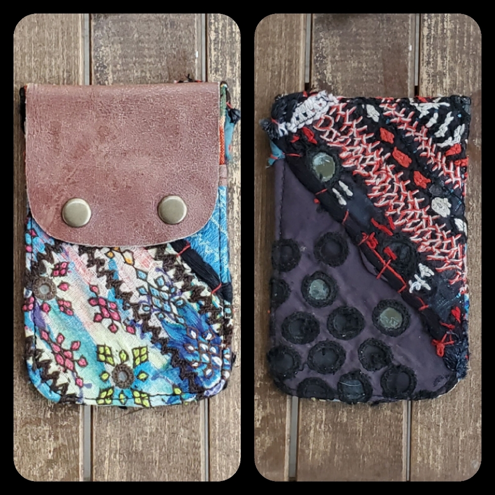 🍳🧠 Free People Boho Embroidered Repurposed vtg banjara hippie Wallet card case